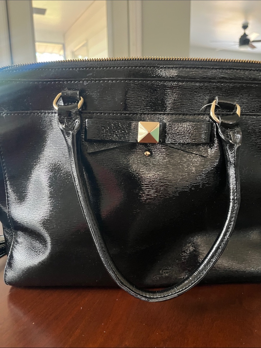 kate spade Black Patent Tote with Gold Stud